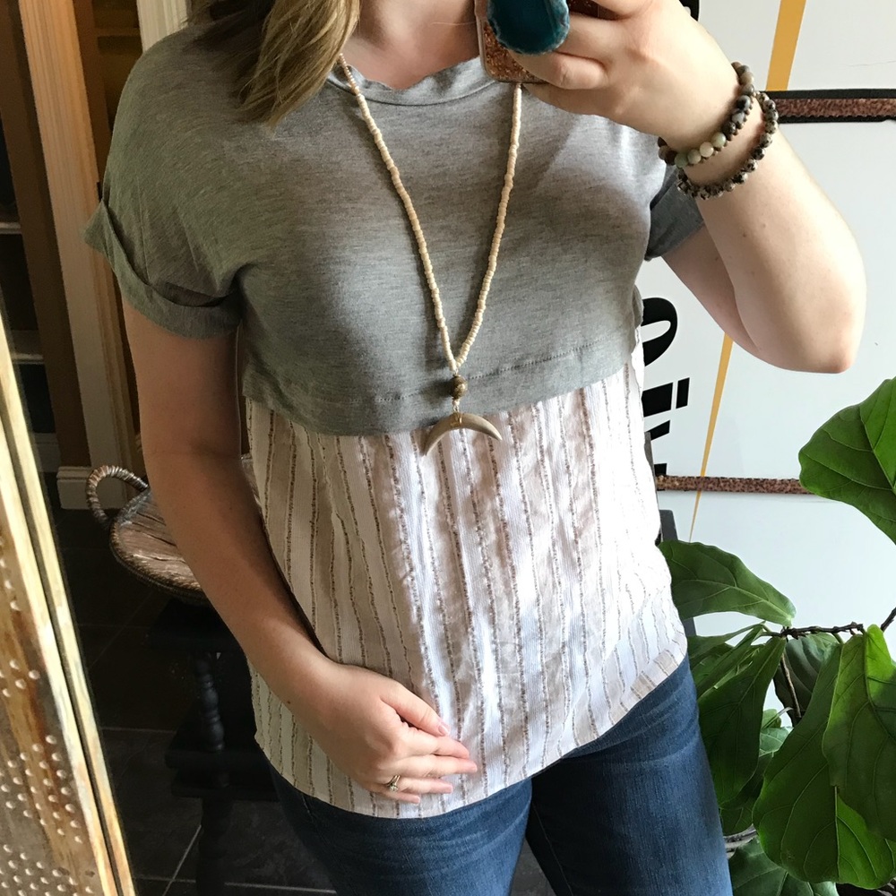Gray Top with Contrasting  Stripes
